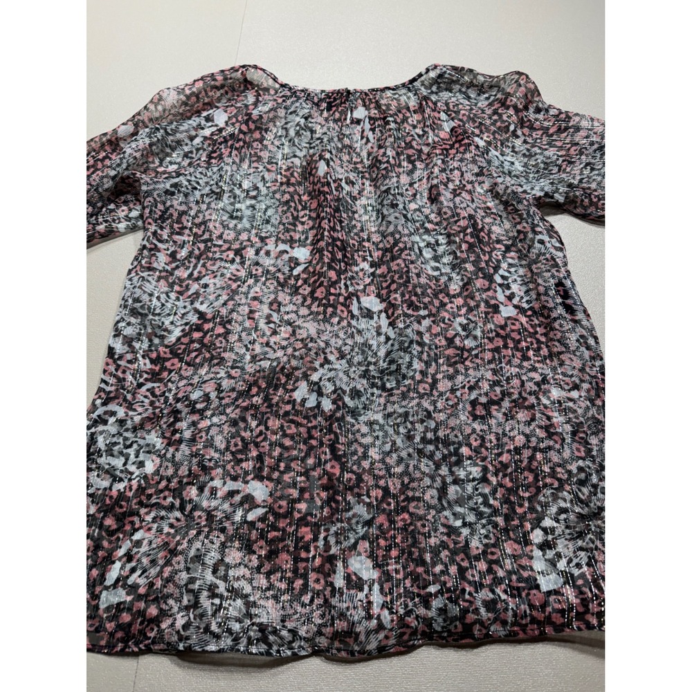 Derek Lam Italy Pink Animal Print Silk Lurex Sheer Metallic Striped Blouse - Picture 8 of 10